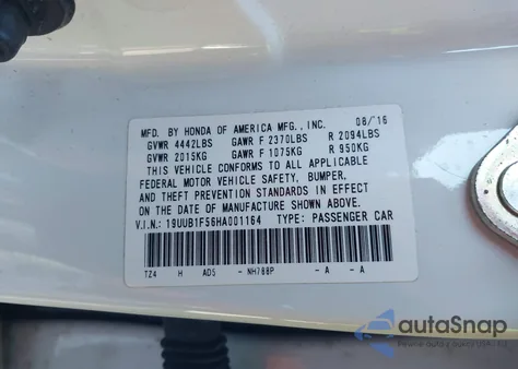 2017 Acura Tlx Technology Package from USA, damaged, VIN 19UUB1F56HA001164